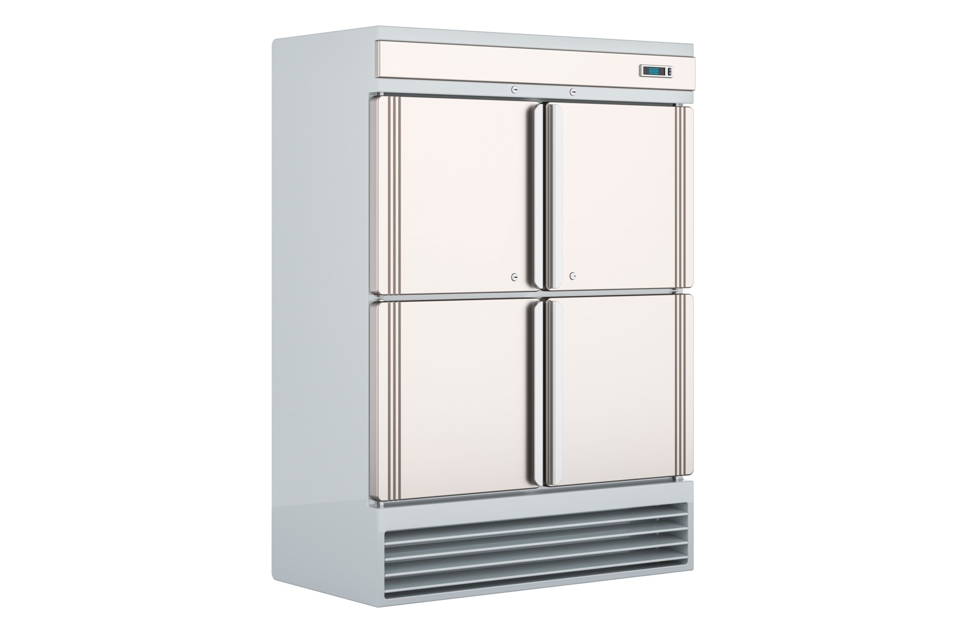 Stainless steel half door freezer, 3D rendering