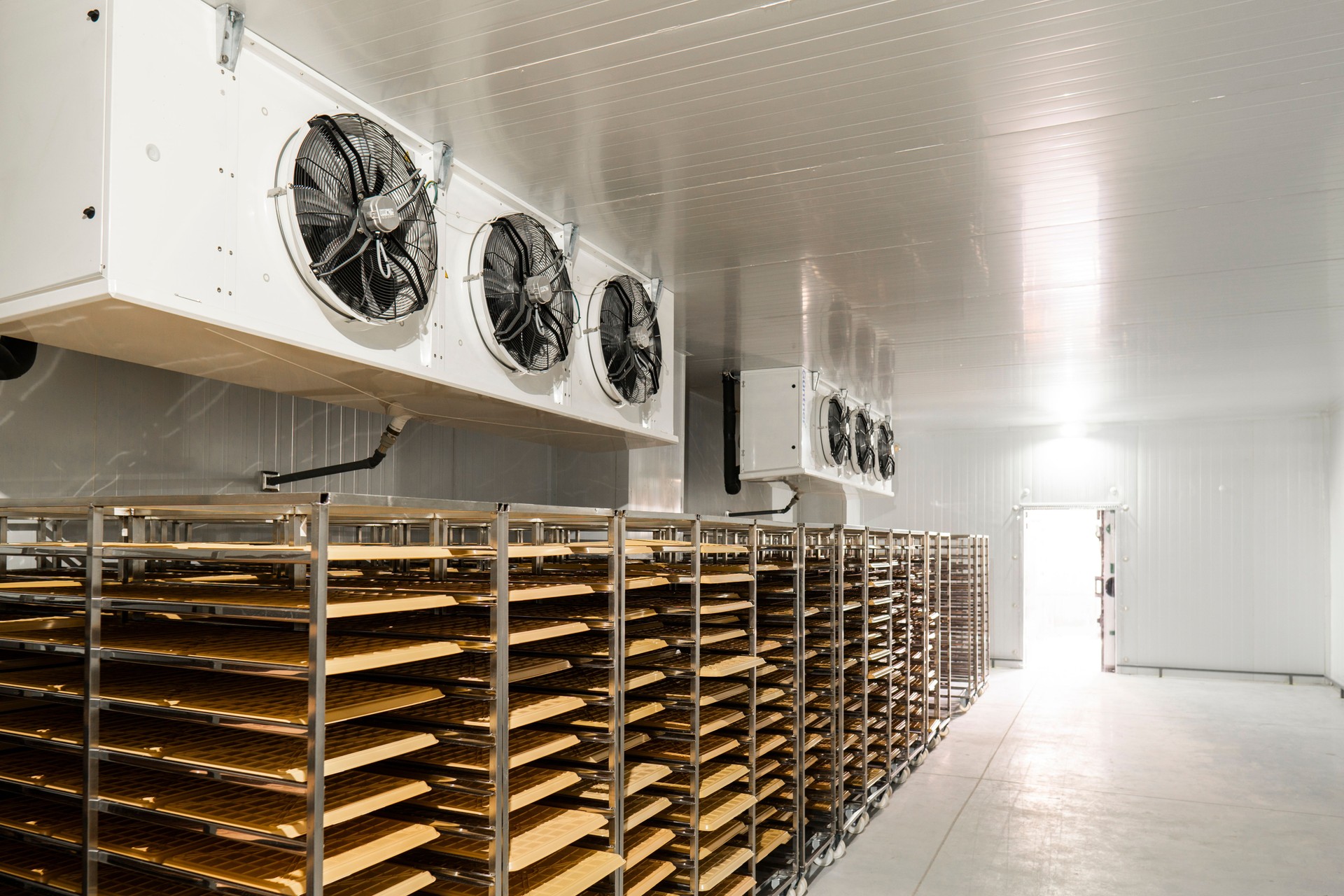 Empty warehouse of finished products in a modern food factory